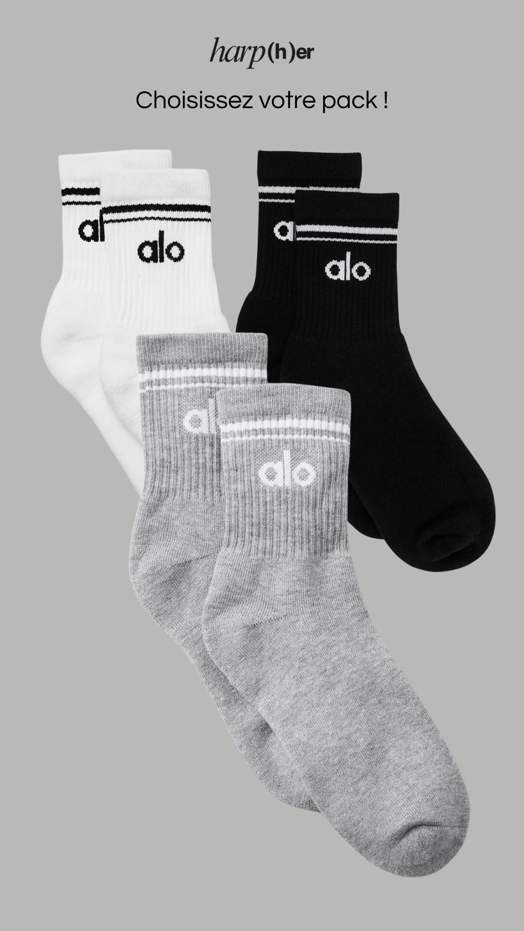 ALO - PACK 3 Unisex Half-Crew Throwback Sock